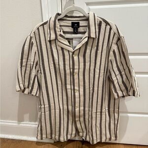 H&M Men's Casual Beige and Grey Striped Shirt